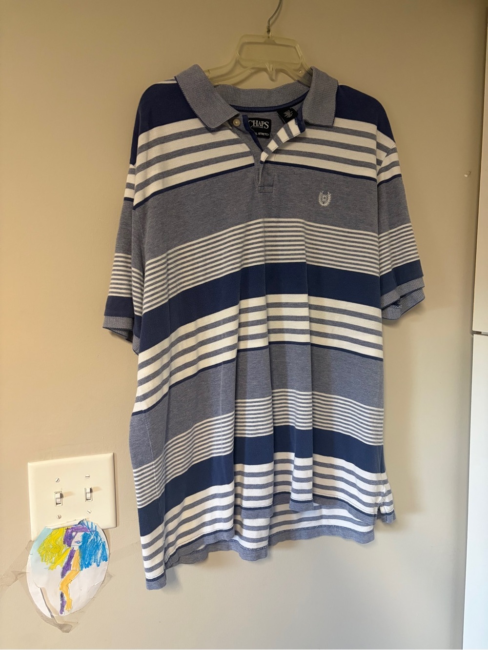Chaps Big and Tall 2XLB Men’s Navy & White Striped Polo Cotton Short Sleeve